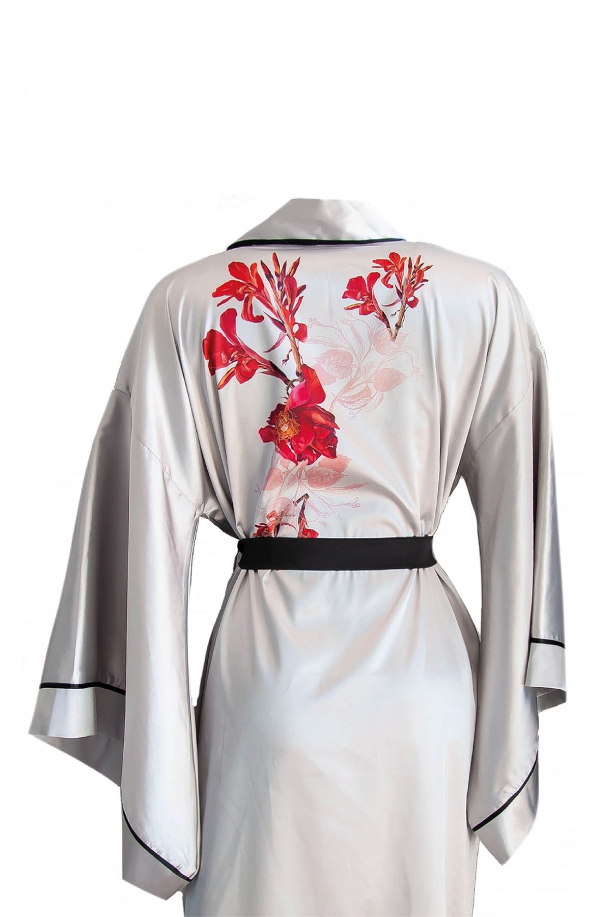 GRİ YARASA KOL SİYAH BİYELİ KİMONO