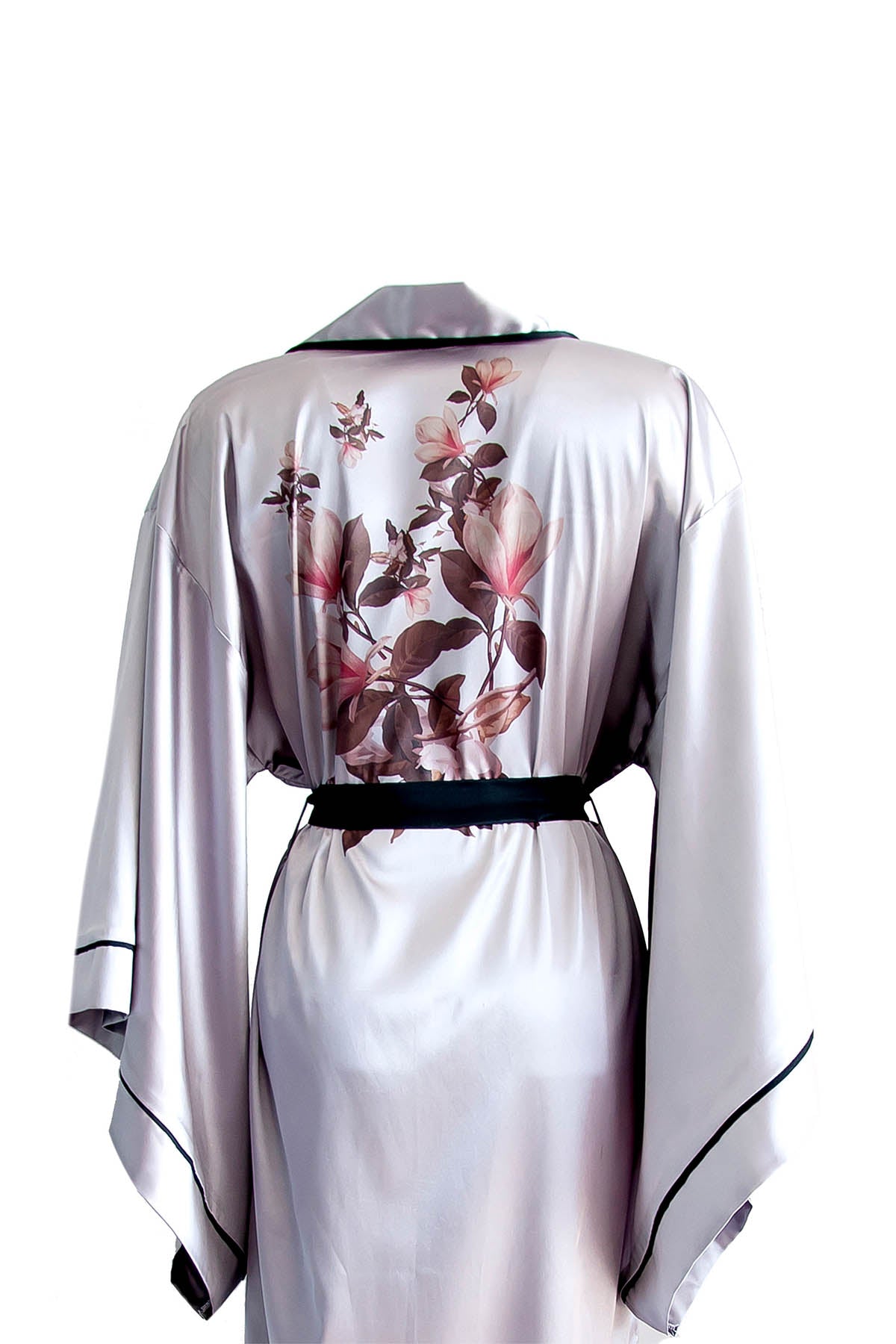 GRİ YARASA KOL SİYAH BİYELİ KİMONO