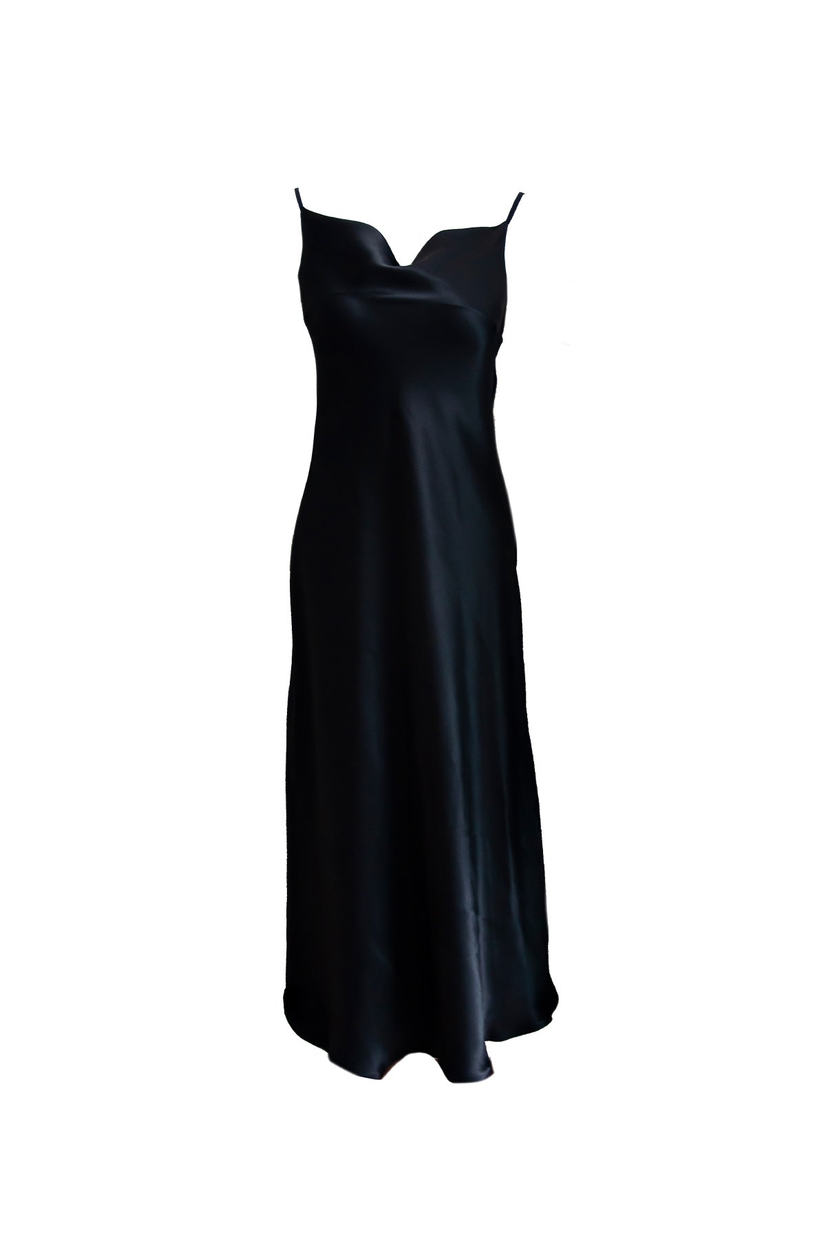 SİYAH SATEN DEGAJE YAKA ELBİSE