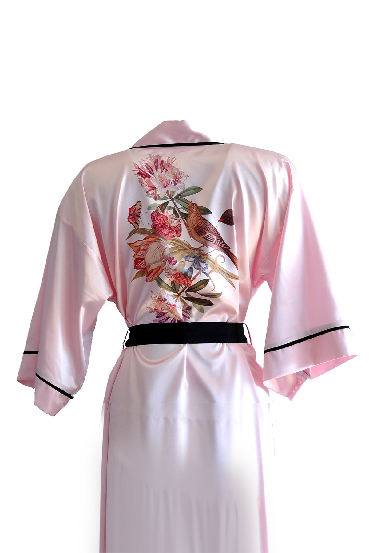 PUDRA RENK DÜZ KOL SİYAH BİYELİ KİMONO