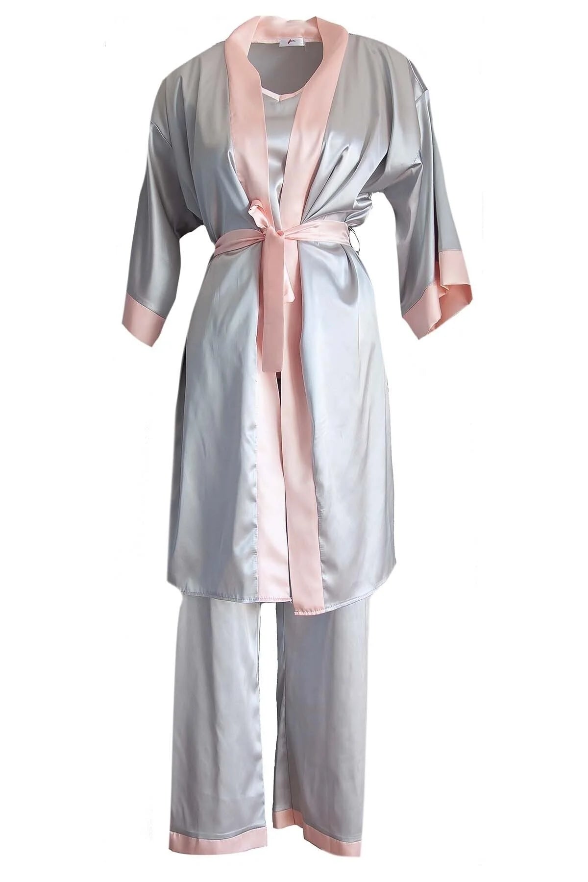 GRİ SATEN ÜÇLÜ SET