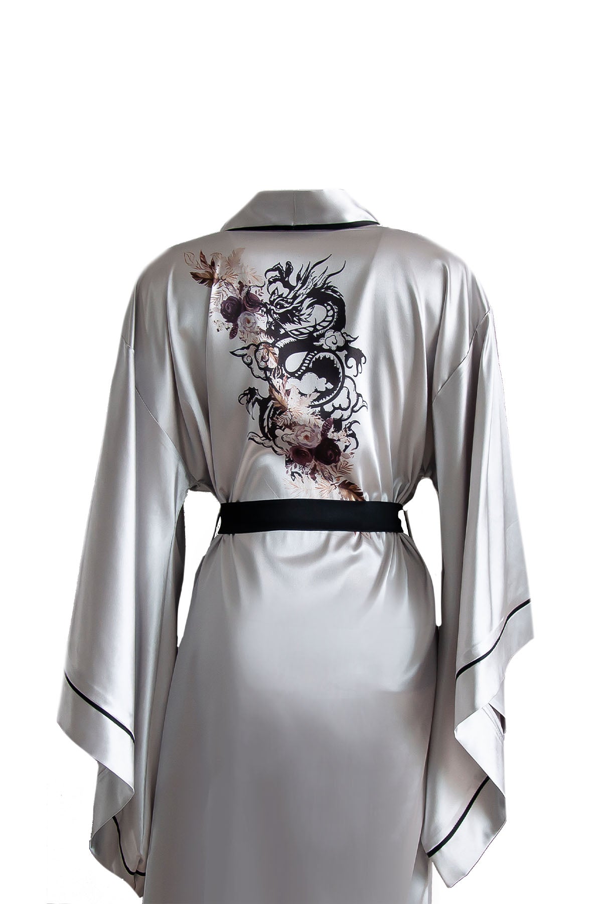 GRİ YARASA KOL SİYAH BİYELİ KİMONO