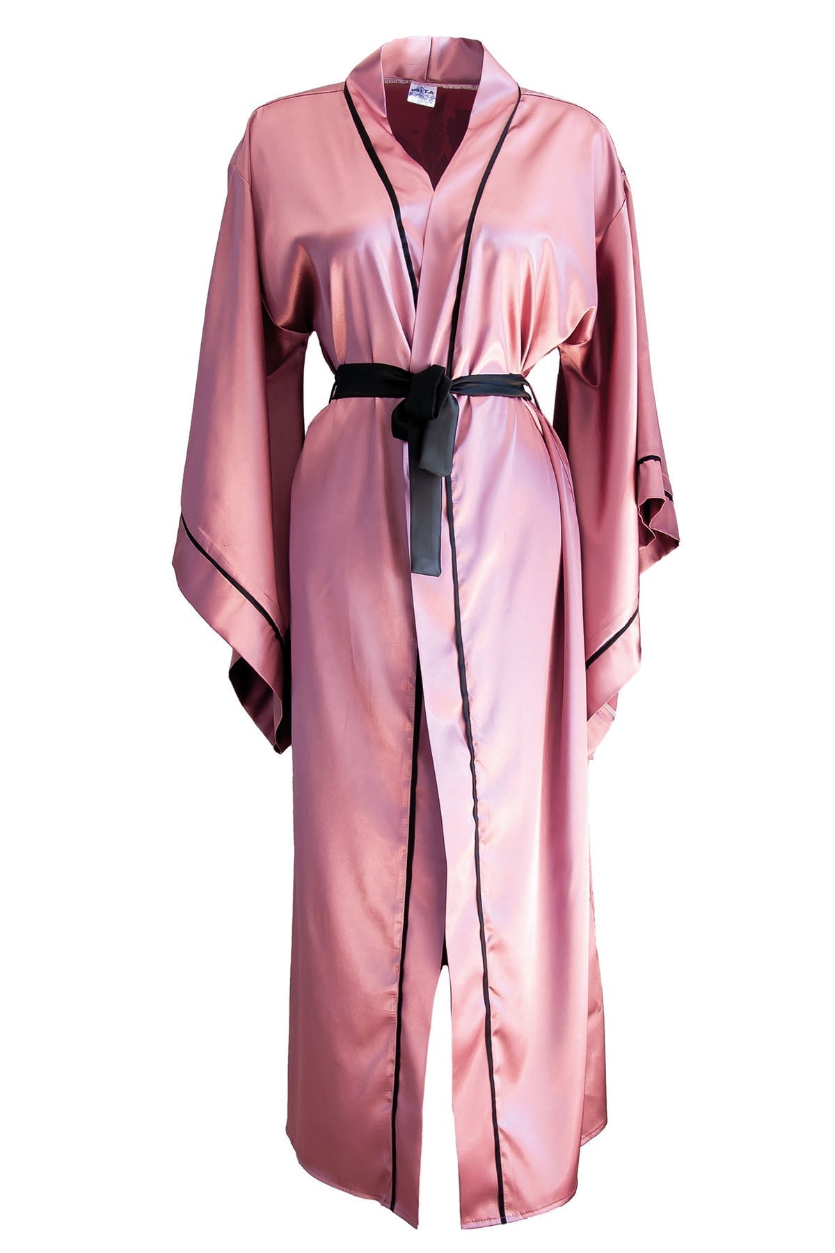 GÜL KURUSU YARASA KOL SİYAH BİYELİ KİMONO