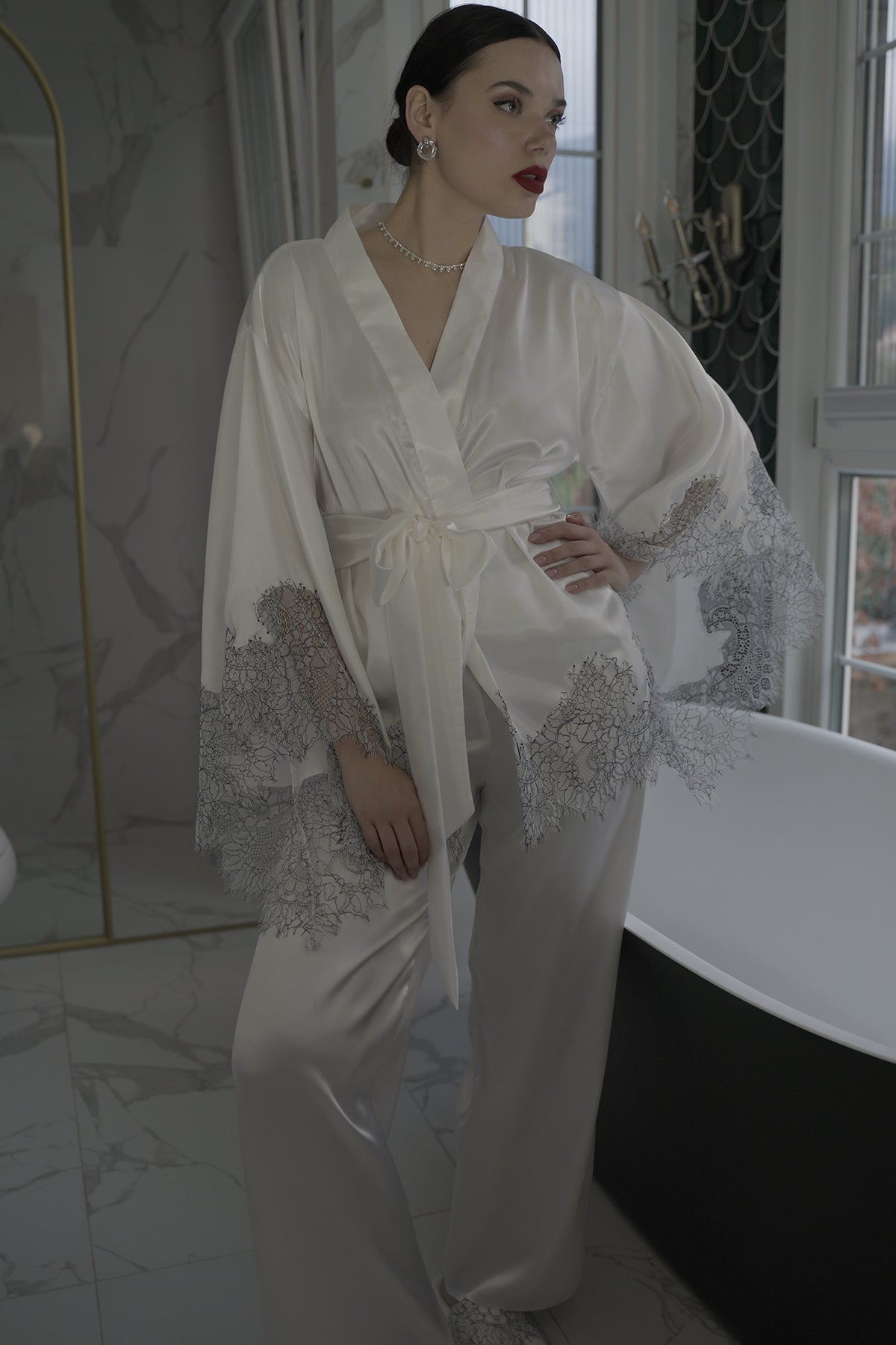 EKRU SATEN FRANSIZ DANTELLİ 3'lü SET