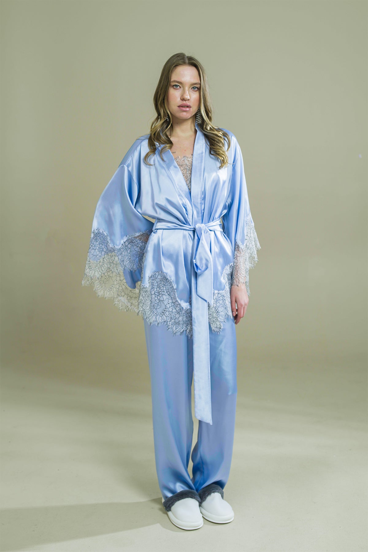 MAVİ SATEN FRANSIZ DANTELLİ 3'lü SET