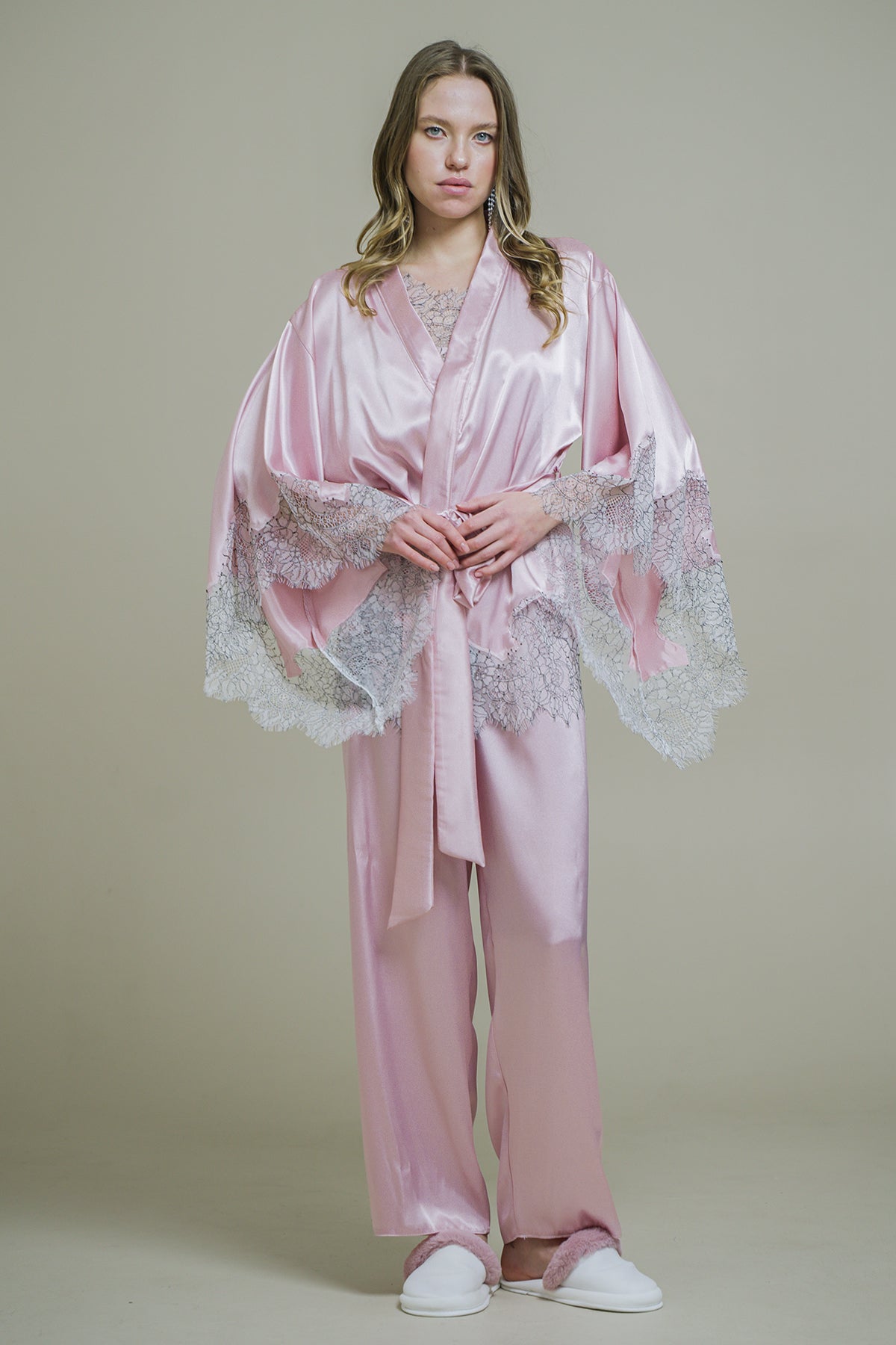 PUDRA SATEN FRANSIZ DANTELLİ 3'lü SET