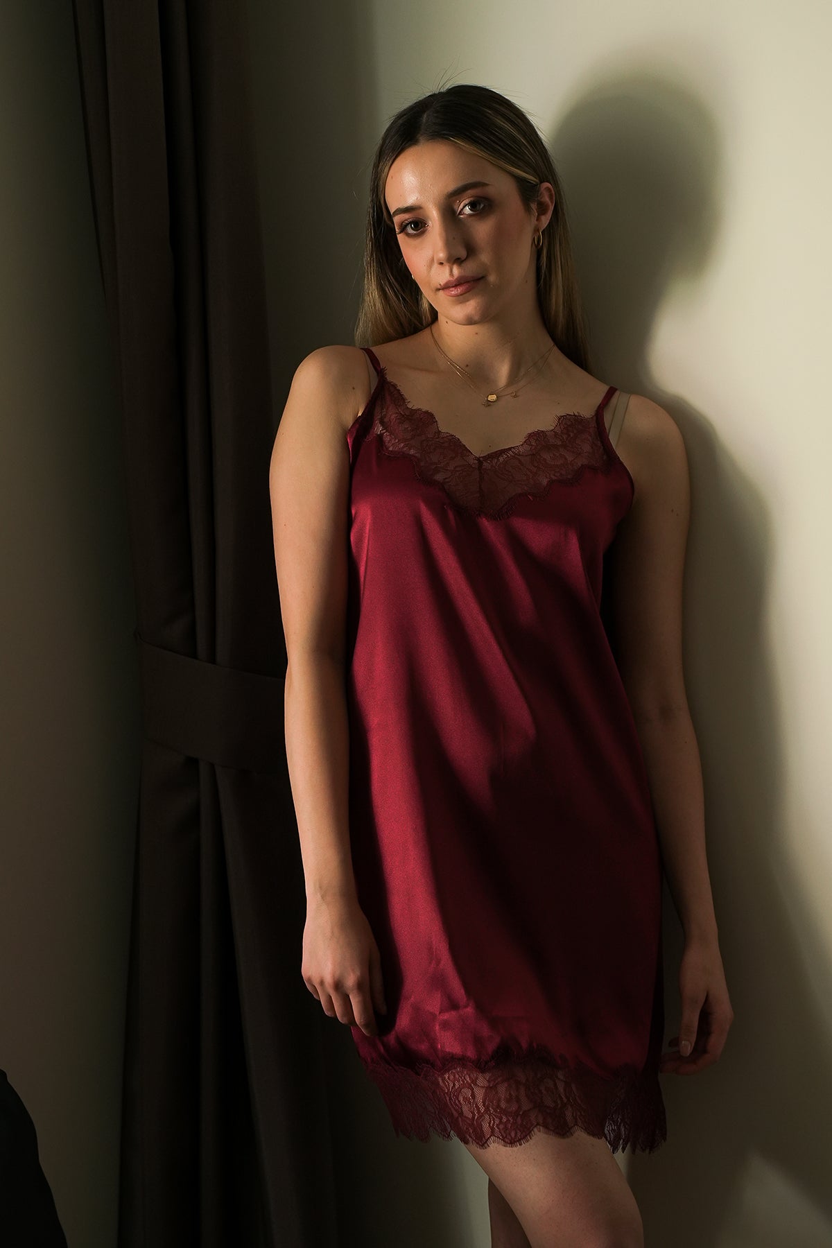 BORDO DANTELLİK SATES GECELİK