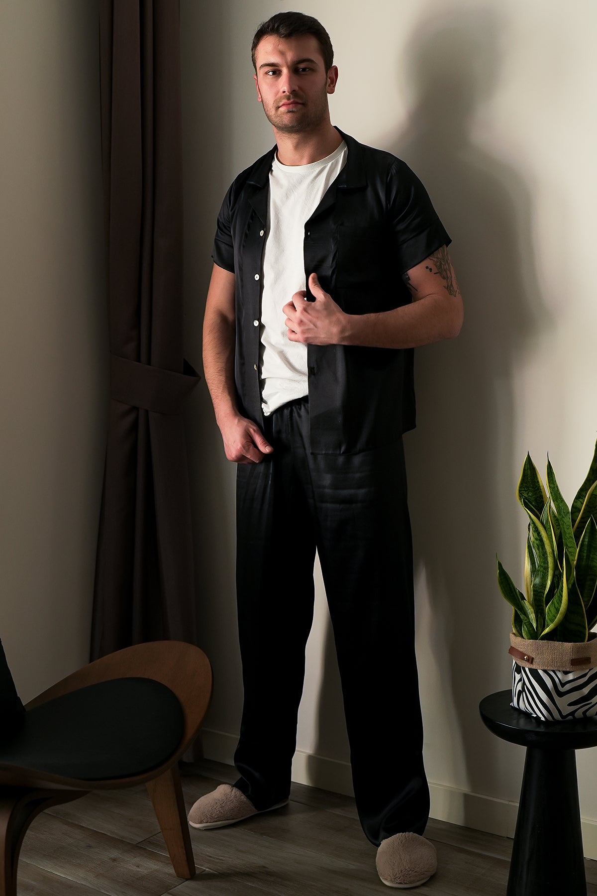 SİYAH SATEN ERKEK PİJAMA TAKIMI