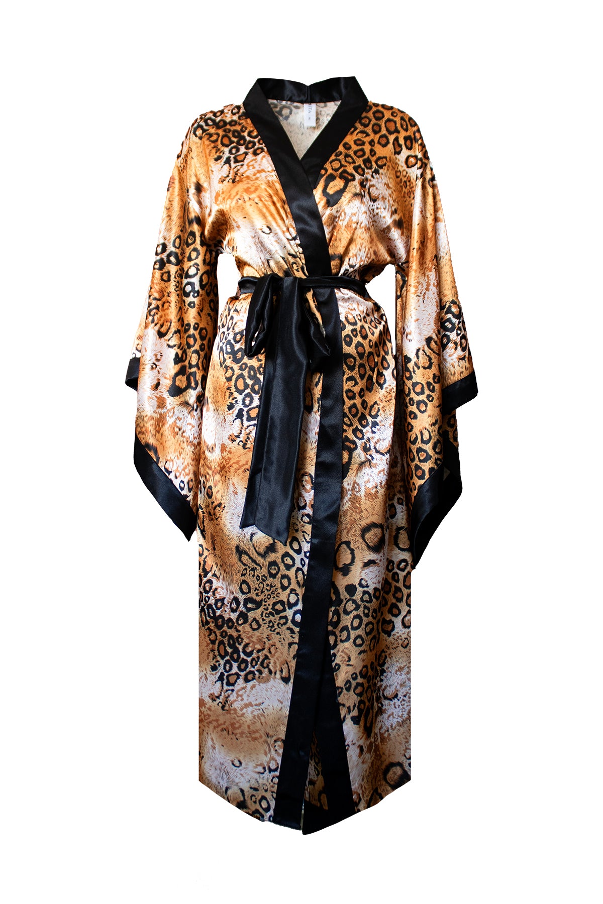 LEOPAR DESENLİ SATEN YARASA KOL KİMONO