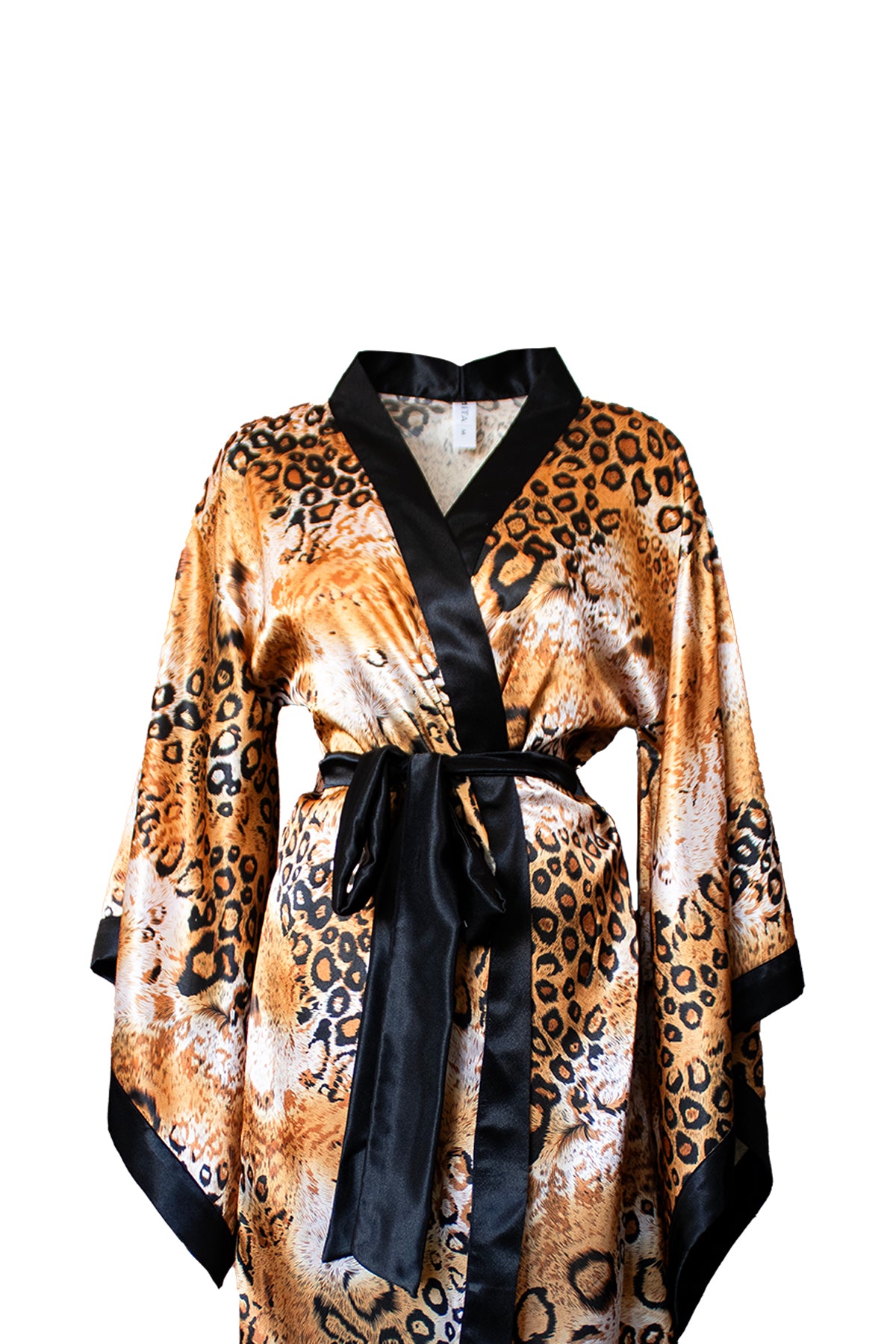 LEOPAR DESENLİ SATEN YARASA KOL KİMONO