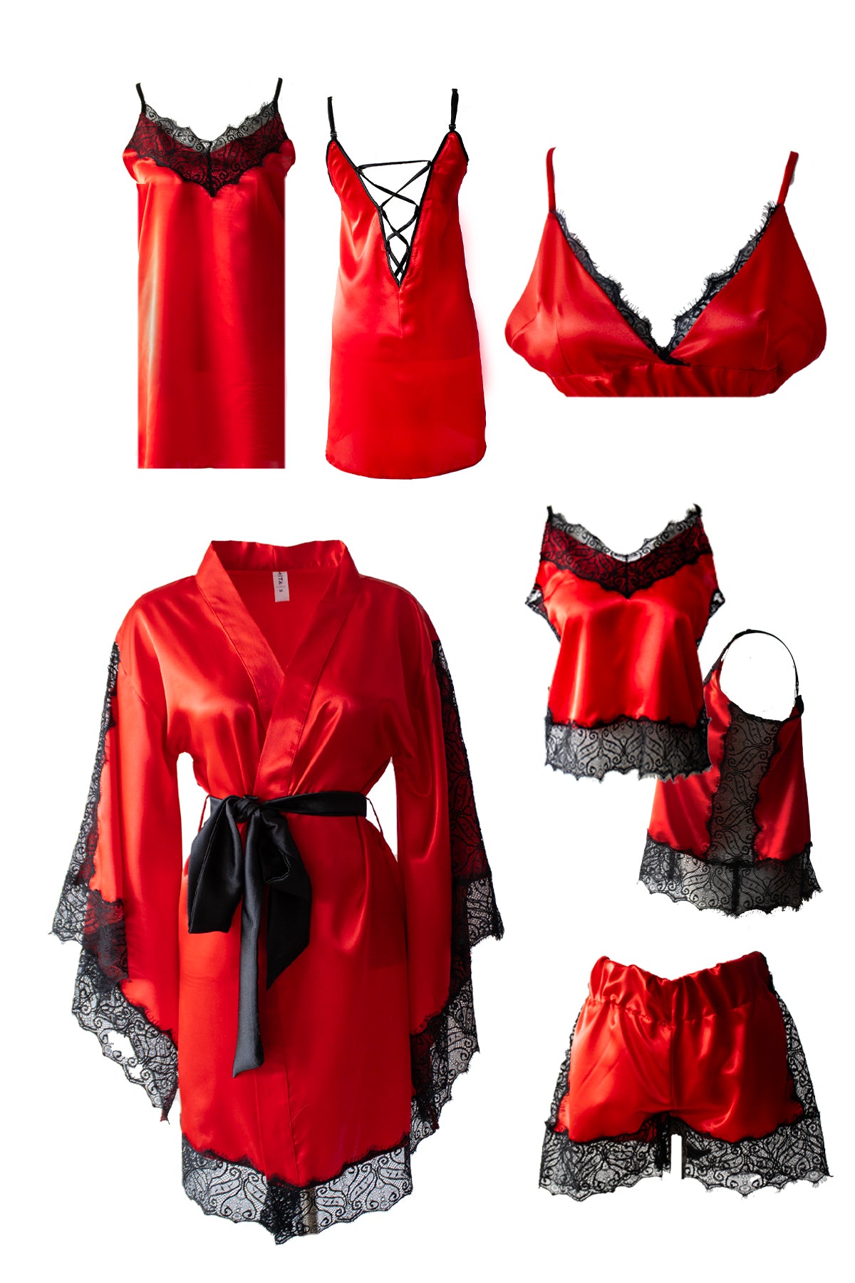 5'li Kırmızı Sevgililer Günü Pijama Seti