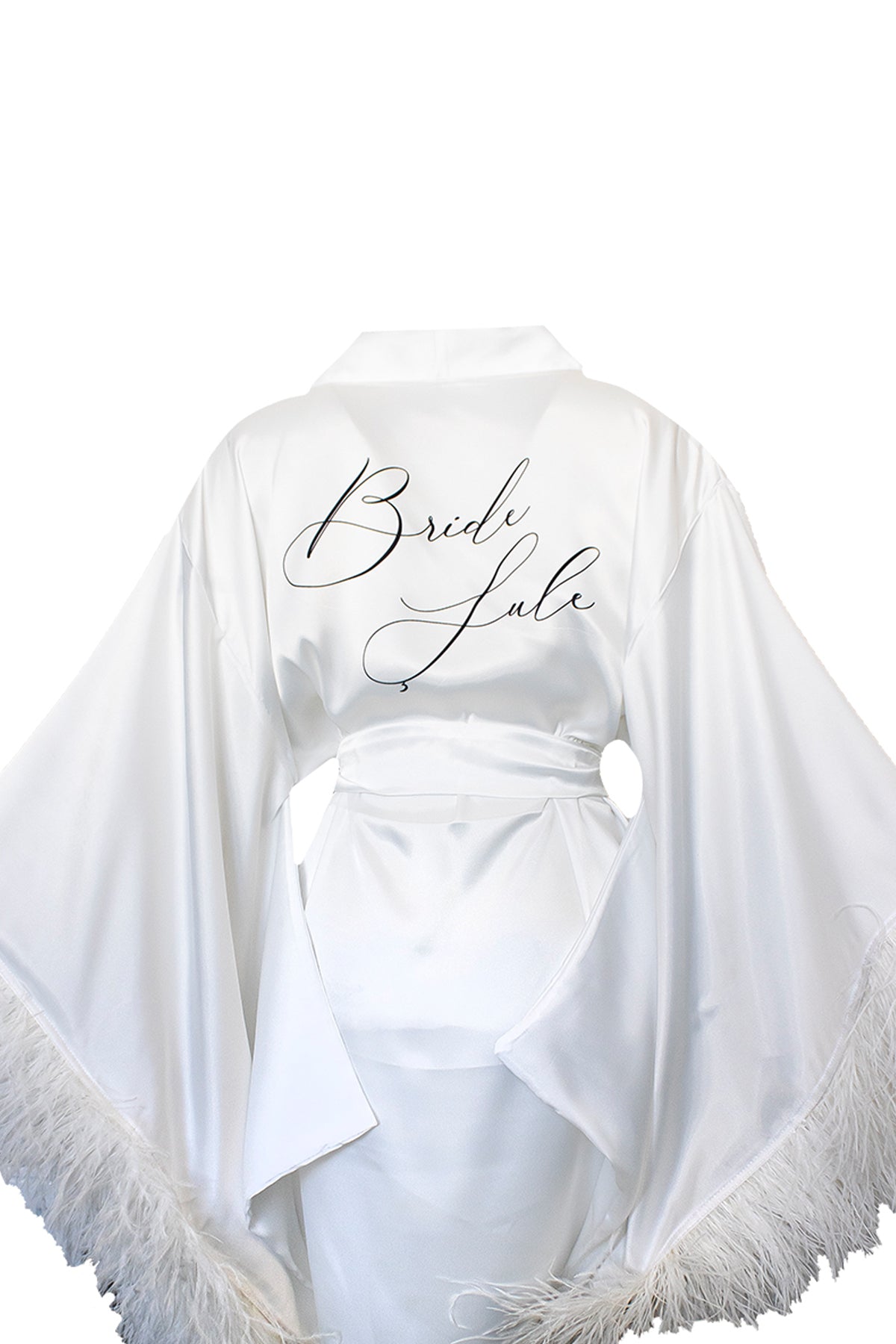 İPEKSİ SATEN BEYAZ DEVE KUŞU TÜYLÜ KİMONO