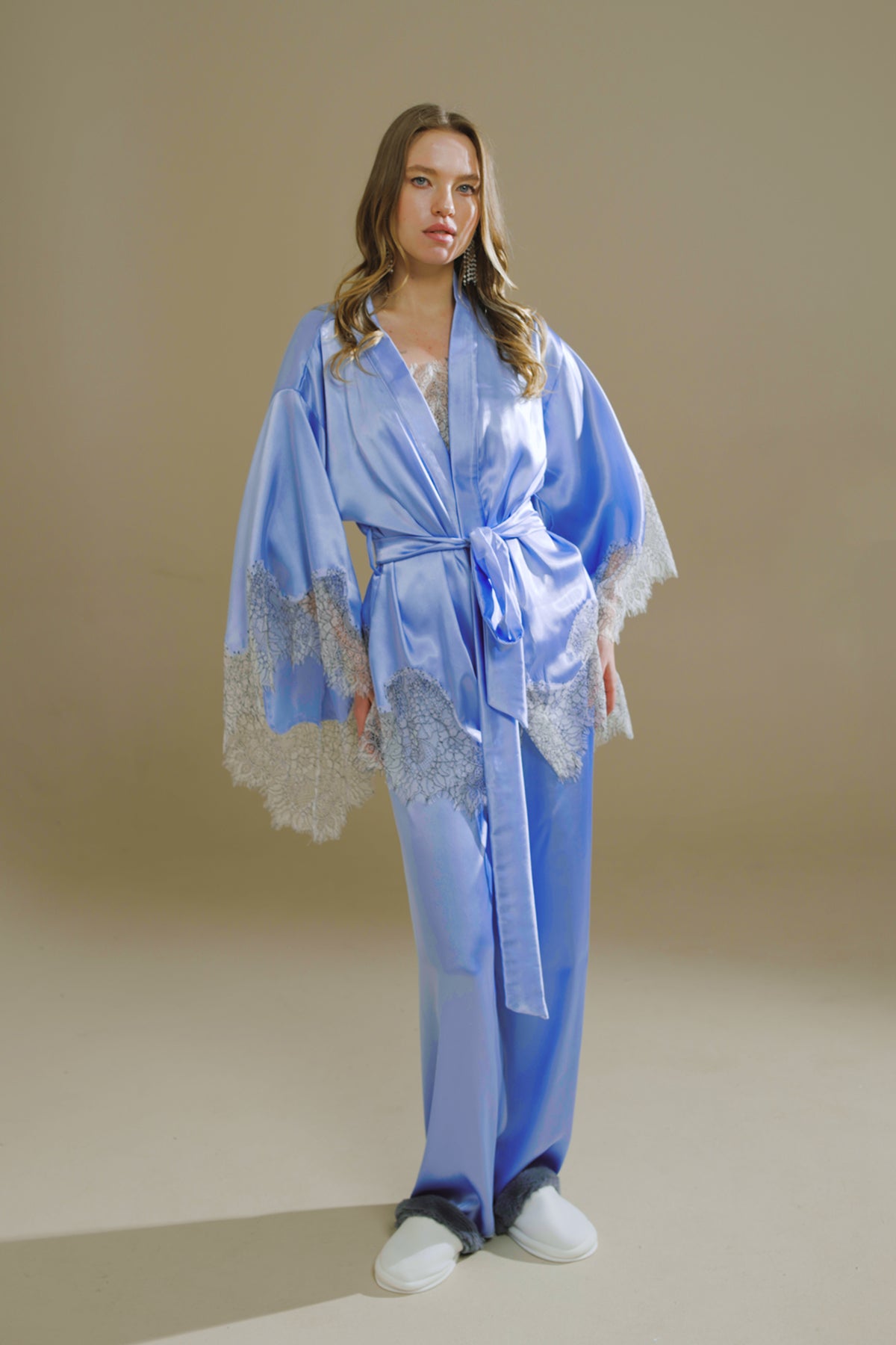 MAVİ SATEN FRANSIZ DANTELLİ 3'lü SET