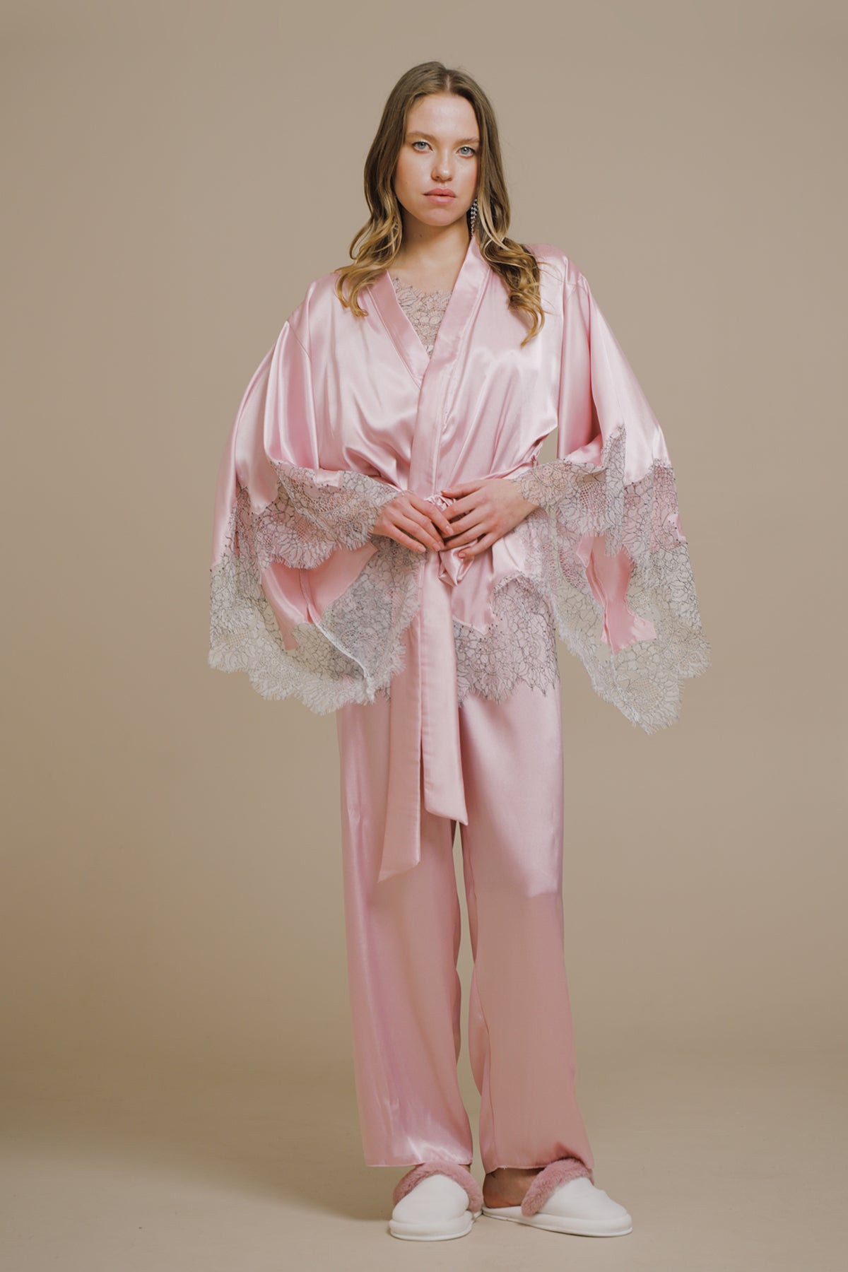 PUDRA SATEN FRANSIZ DANTELLİ 3'lü SET