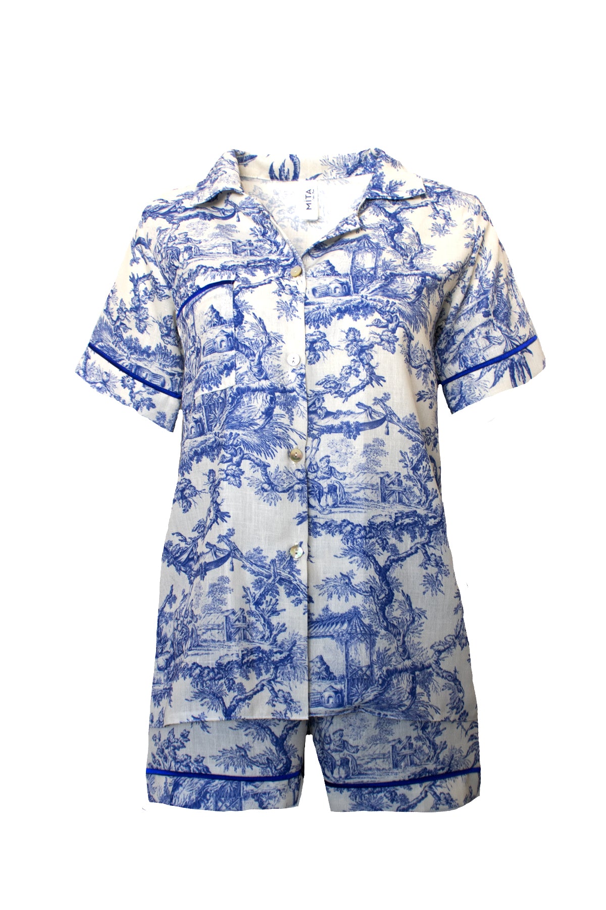 BLUE-PATTERNED LACIVERT LINE SHORTLY SHORTLY PIJAMA TEAM