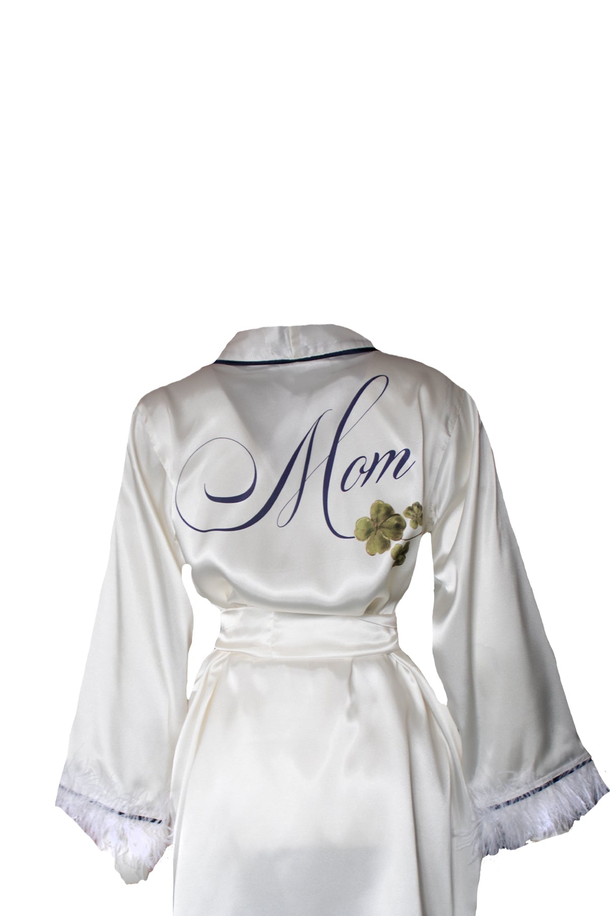 EKRU DEVE KUŞU TÜYLÜ LACİVERT BİYELİ KİMONO-PANTOLON