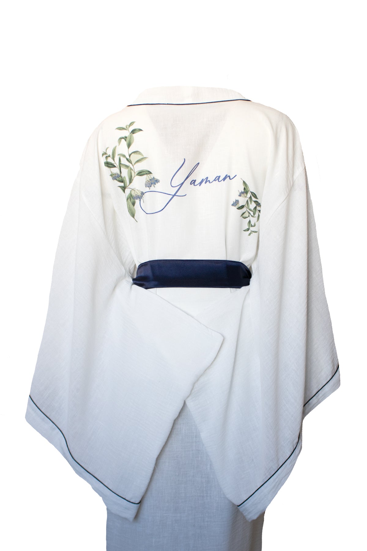 HAM KETEN KARE KOL LACİVERT BİYELİ KİMONO