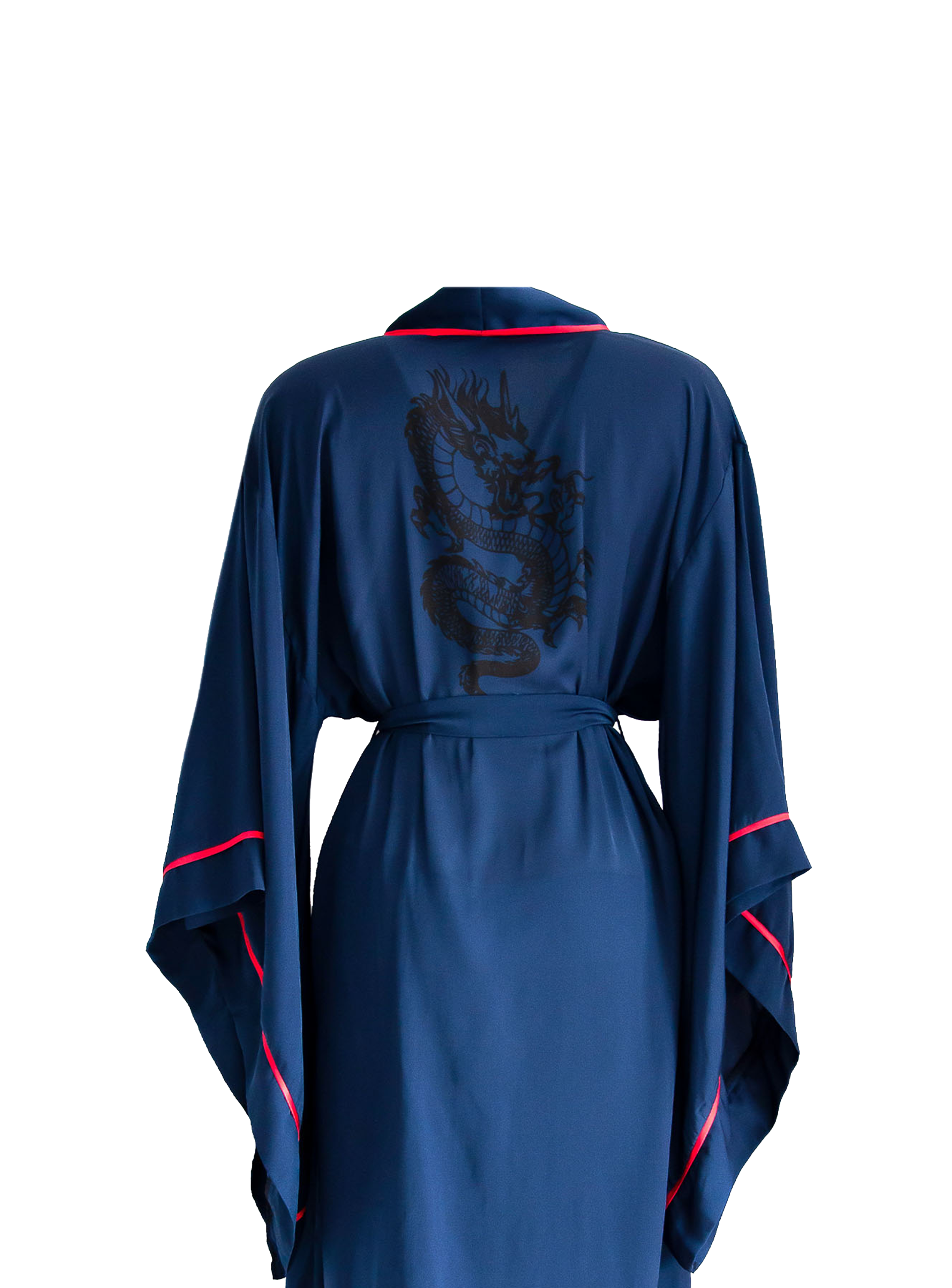 LACİVERT YARASA KOL KIRMIZI BİYELİ KİMONO