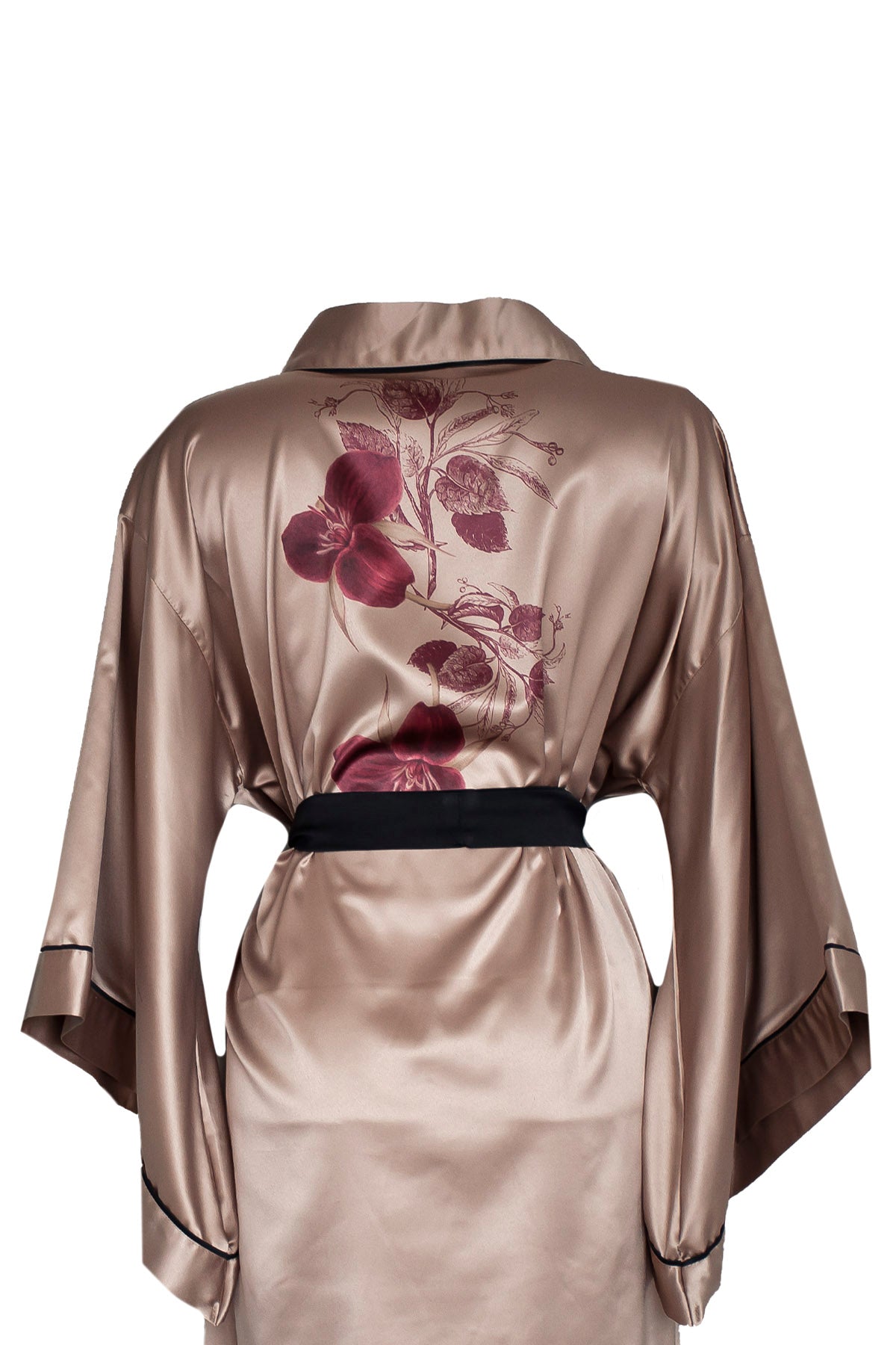 SÜTLÜ KAHVE SİYAH BİYELİ YARASA KOL KİMONO