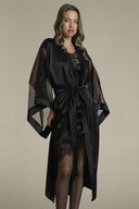 SİYAH RENK IŞILTILI TAŞ DETAYLI TRANSPARAN KİMONO