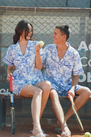 BLUE-PATTERNED LACIVERT LINE SHORTLY SHORTLY PIJAMA TEAM