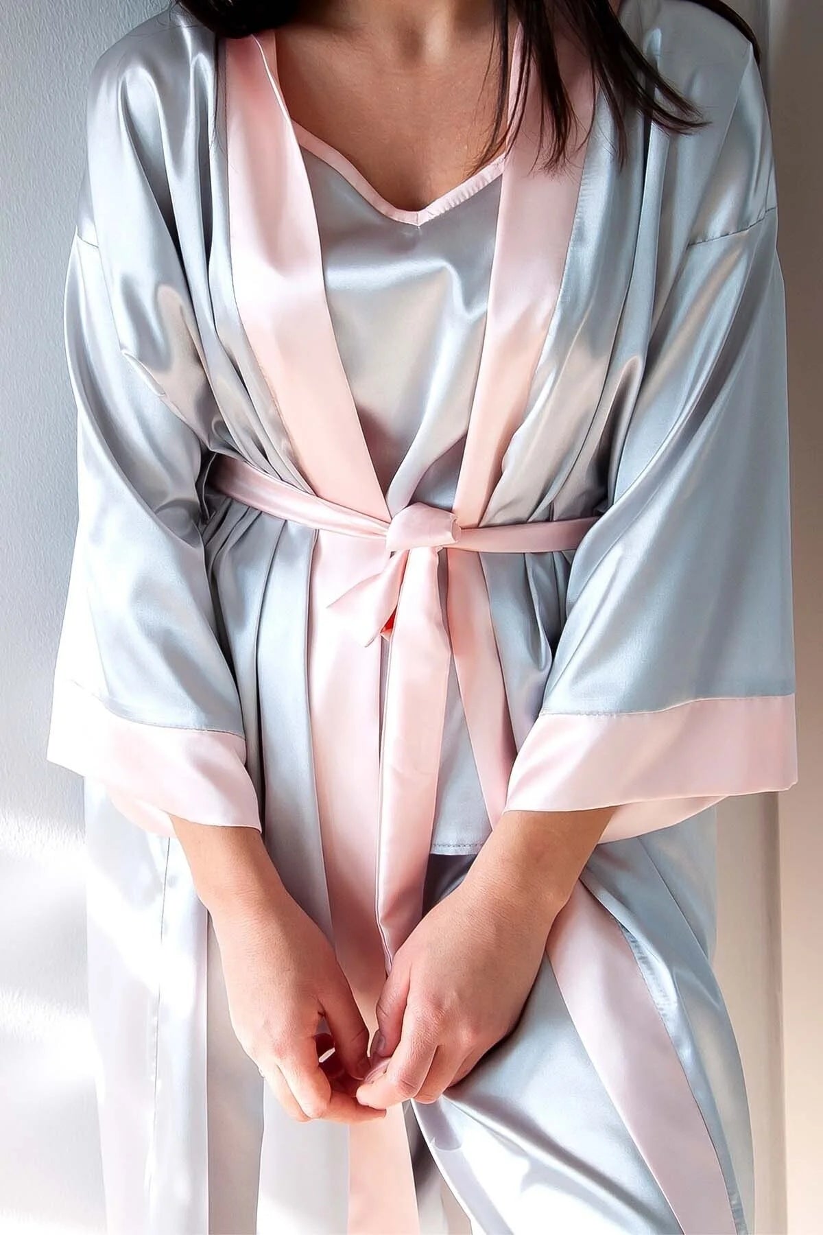 GRİ SATEN ÜÇLÜ SET