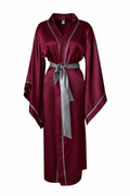 BORDO SATEN YARASA KOL GRİ BİYELİ KİMONO