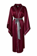 BORDO SATEN YARASA KOL GRİ BİYELİ KİMONO
