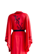 KIRMIZI YARASA KOL SİYAH BİYELİ KİMONO