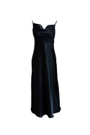 SİYAH SATEN DEGAJE YAKA ELBİSE