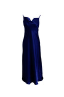 LACİVERT SATEN DEGAJE YAKA ELBİSE