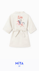 EKRU SATEN VİZON BİYELİ ÇOCUK KİMONOSU