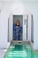 MAVİ DESENLİ ŞİFON KİMONO-PANTOLON-BRA TAKIM