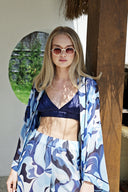 MAVİ DESENLİ ŞİFON KİMONO-PANTOLON-BRA TAKIM