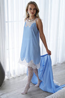 MAVİ FRANSIZ DANTELLİ KREP GECELİK