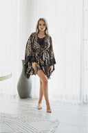 DANTELLİ LEOPAR DESENLİ YARASA KOL KİMONO