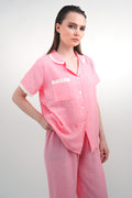 FUŞYA KETEN FİSTOLU GÖMLEKLİ PİJAMA TAKIMI