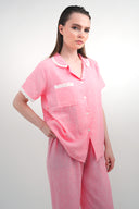 FUŞYA KETEN FİSTOLU GÖMLEKLİ PİJAMA TAKIMI
