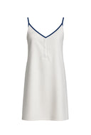 BEYAZ SATEN LACİVERT BİYELİ DÜĞMELİ GECELİK