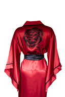 BORDO RENK SİYAH BİYELİ YARASA KOL KİMONO