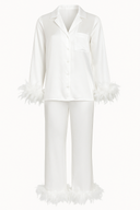 BEYAZ RENK SATEN KUMAŞ OTRİŞLİ PİJAMA TAKIMI