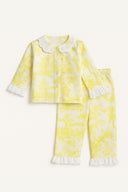 SARI DESENLİ KETEN FİSTOLU ÇOCUK PİJAMASI