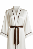 EKRU YARASA KOL KAHVERENGİ BİYELİ KİMONO