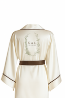 EKRU YARASA KOL KAHVERENGİ BİYELİ KİMONO