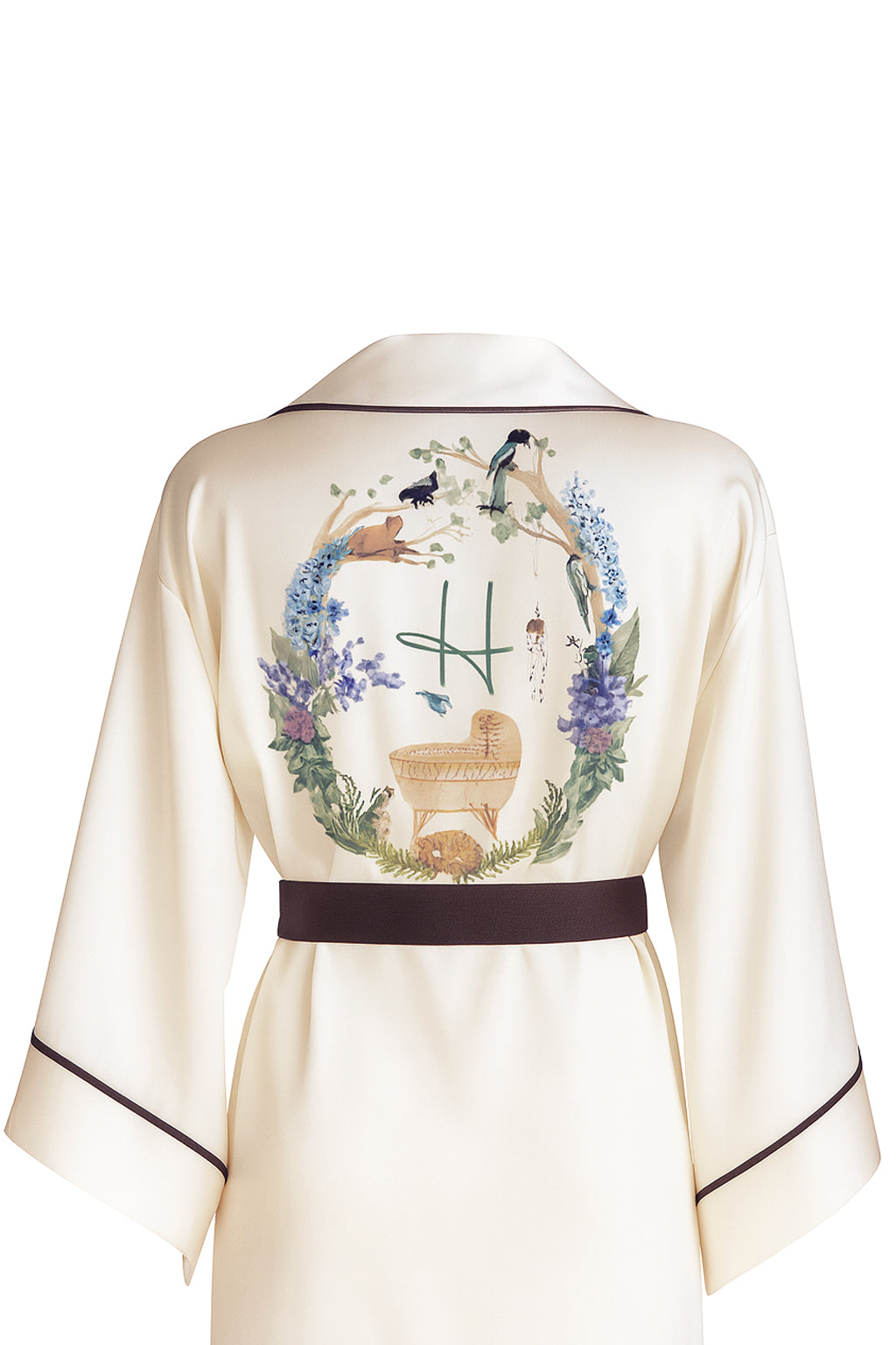 EKRU YARASA KOL KAHVERENGİ BİYELİ KİMONO