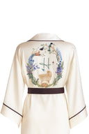 EKRU YARASA KOL KAHVERENGİ BİYELİ KİMONO