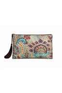 BROKAR DESENLİ MAVİ RENK CLUTCH ÇANTA