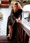 SİYAH SATEN YARASA KOL KİMONO