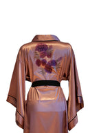 GÜL KURUSU YARASA KOL SİYAH BİYELİ KİMONO