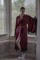 DANTELLİ BORDO KARE KOL SATEN KİMONO